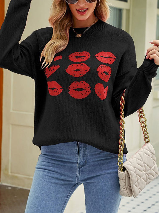 Elliana | Warm Knitted Sweater with Bold Lip Print – Trendy & Comfortable