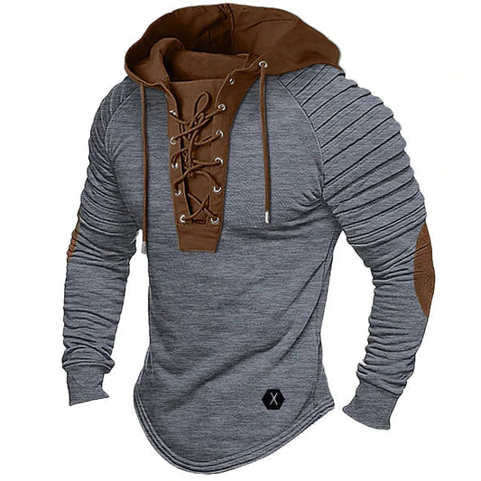 Mitchell | Men’s Two-Tone Lace-Up Hoodie Sweater – Streetwear Style Pullover with Drawstring Hood